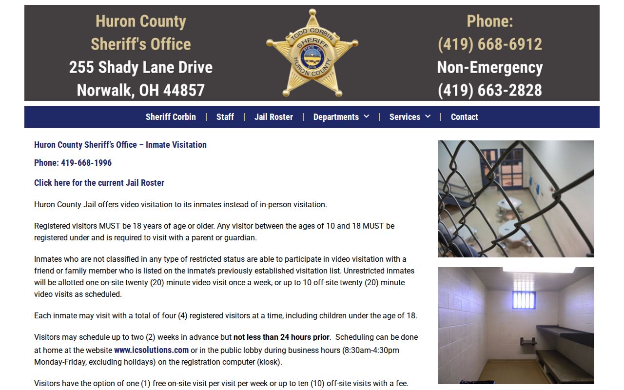 Huron County Jail release record source on the official jail page