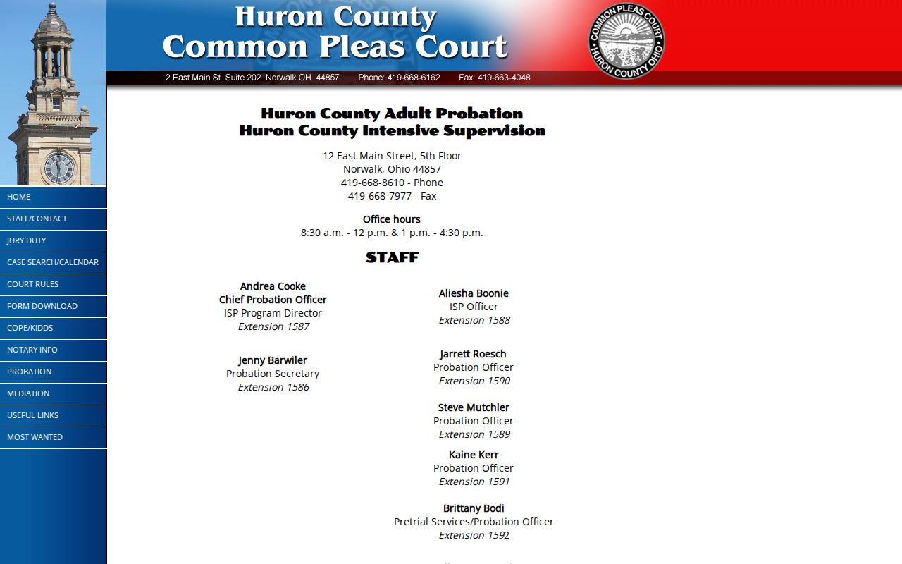 Huron County probation office page for post-release supervision contact