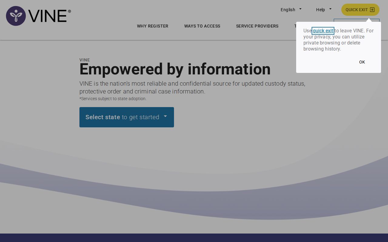 VINELink Ohio selection screen for a Huron County inmate release check
